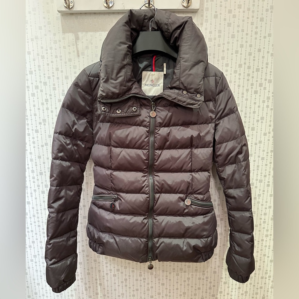 Moncler purple peplum coat